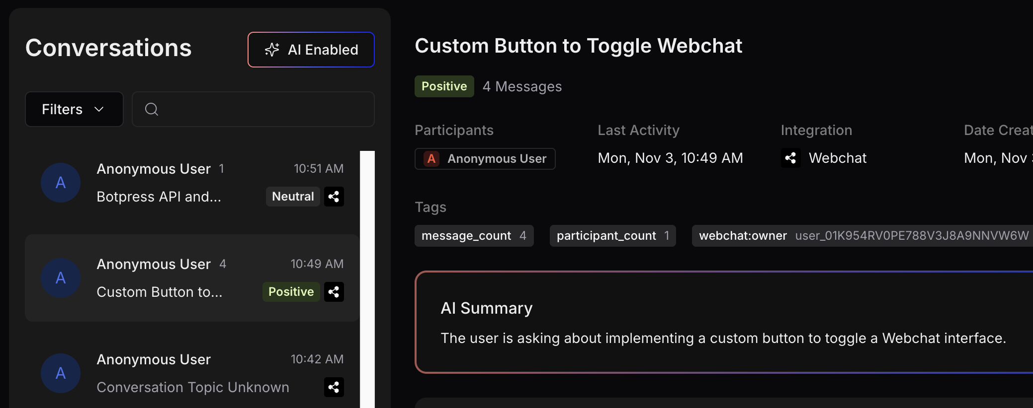 New Conversations tab